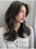 波巻き/小顔/似合わせカット/フェミニンロング/黒髪/ネビージュ