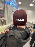 レッドカラーx切りっぱなしボブ