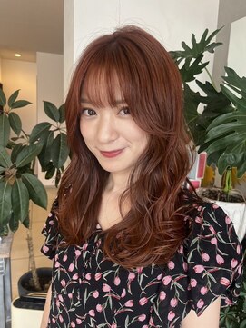 ソレイユトウキョウシブヤ(SOLEIL TOKYO shibuya) ロングサイドバングダブルカラーアプリコットオレンジカラー