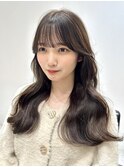 黒髪/グレーベージュ/レイヤーロング/前髪パーマ/髪質改善