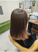 ハロウィンカラー、インナーカラー、右オレンジ、左ムラサキ