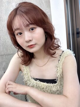 ガーデンヨコハマ(GARDEN YOKOHAMA) ダークレッド ニュアンスパーマ ミディアムヘア ローズブラウン