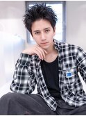 アッシュブラックマッシュパーマ刈り上げツーブロック