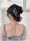 ミディアムお団子シニヨンアレンジ結婚式参列お呼ばれヘアセット