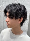 ダークアッシュニュアンスパーマ韓国マッシュベリーショート
