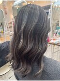 20代～50代☆ダークアッシュ韓国風巻きロングヘアハイライト