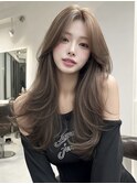ミルクティーブロンド/ワンホンレイヤー/韓国巻き/顔周りカット