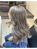 前髪アンブレラカラーこなれミディイメチェンウェーブパーマ