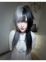 キイ 原宿 表参道(K.e.y)&nbsp;ロングウルフシャギーカットツートンカラーホワイトカラー