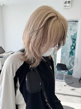 ギグスダブル 栄店(gigs double) ミルクティーアッシュ×伸ばしかけミディ