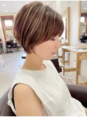 ひし形ショート/白髪ぼかしハイライト/20代30代40代50代60代