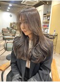 20代暗めカラーデザインカラーロングオリーブグレージュベージュ