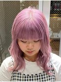 黒髪グレーベージュレイヤーロング前髪パーマ アッシュブラック