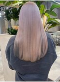 ピンクベージュワンホンヘアレイヤー切りっぱなしボブ