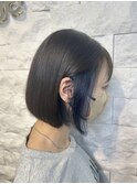 切りっぱなしボブ×ネイビーインナーカラー
