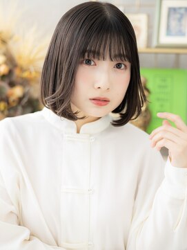 カバーヘアアンドスパ ブリス 浦和(COVER HAIR&SPA bliss) バレイヤージュ黒髪内巻きワンカール小顔ボブa浦和20代30代40代