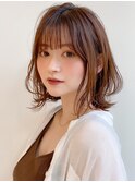 前髪 アンブレラカラー こなれミディ イメチェン ウェーブパーマ