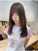 ミディアムレイヤーストレートロングウルフミルクティーベージュ