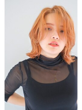 ガリカ シーム(Gallica/SEAM) 【Gallica】ハイトーンオレンジx外ハネボブxかき上げ前髪<原宿>