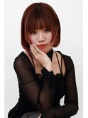 ショートボブ顔周りレイヤー姫カットレッドオレンジ