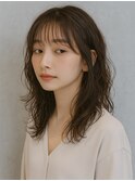 エアリー感セミロングゆる巻きスタイルパーマ