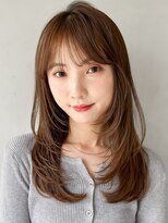 艶感セミディ薄めバングチェリーブラウンホワイトグレージュ