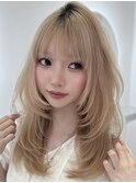 ハイライトカラーミルクティーベージュケアブリーチダブルカラー