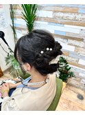 ヘアセット、編み込みアップスタイル