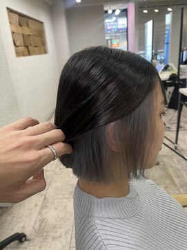 アジールヘア 所沢プロペ通り店(agir hair) ボブインナーグレーシルバー前髪イメチェンこなれミディ所沢韓国