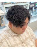 ダークアッシュニュアンスパーマ韓国マッシュベリーショート