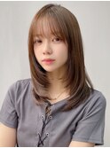 小顔 前髪 ミディアムレイヤーカット ダークアッシュ "