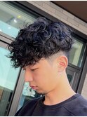 渋谷スペインカールメンズパーマフリンジカットテーパーフェード