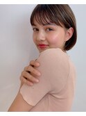 ミニボブ 毛先パーマ　黒髪 シアーグレージュ　フレンチボブ