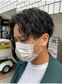 センターパートツイストスパイラルパーマメンズマッシュパーマ