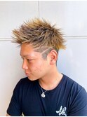 ブロンドスパイキー_マッシュパーマハイライト