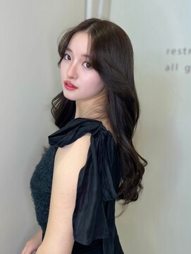 ノク 渋谷(nok) レイヤーカット韓国へア_黒髪ボブルフネビージュ小顔ワンレン