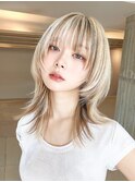 ホワイトグレージュミニウルフデジタルパーマチェリーブラウン