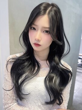 韓国ヘア黒髪顔周りレイヤーロング_F30866