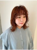 【石河安奈】大人おしゃれくせ毛風パーマ×艶髪オレンジブラウン