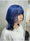 ○青髪×ロングウルフカットレイヤーカットロング姫カット○