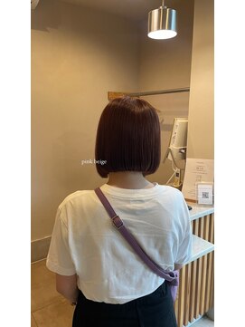 ヘアデザイン ソラ(Sola) 20代30代40代艶カラーピンクベージュワンレン切りっぱなしボブ
