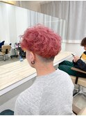 メンズハイトーンカラーピンクレッド/刈り上げツーブロック