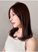 ハイライトカラーくびれヘア似合わせカット前髪斜めバング