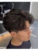 韓国へアカルマパーマワックスなしセンターパート黒髪ウルフ