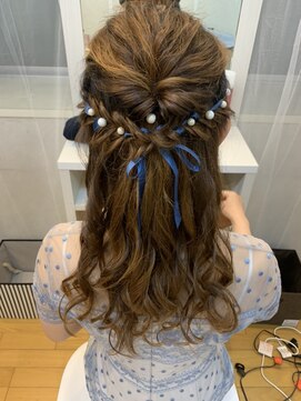 ジェネータ 新横浜店(GENETA) パールリボン付ハーフアップスタイル【ヘアセット/新横浜】