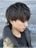 メンズマッシュウルフツーブロックパーマニュアンスパーマ眉毛