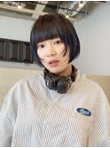 ワイドバング/前髪カット/ネイビーグレーボブ/ 顔まわりレイヤー