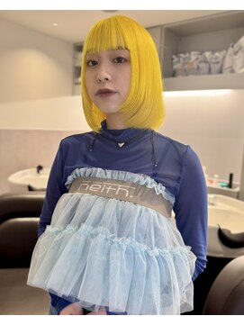 ニコフクオカヘアーメイク(NIKO Fukuoka Hair Make) 前上がりボブ/イエローカラー/レモンカラー/ダブルカラー