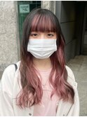 アンブレラカラーピンクベージュイメチェン前髪クールショート