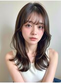 レイヤーカットホワイトグレージュミニウルフチェリーブラウン